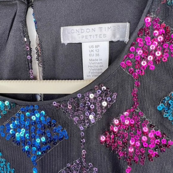London Times Petites Short Shift Sequin Dress 8P  Multicolor Short Sleeve NWT - Picture 4 of 8